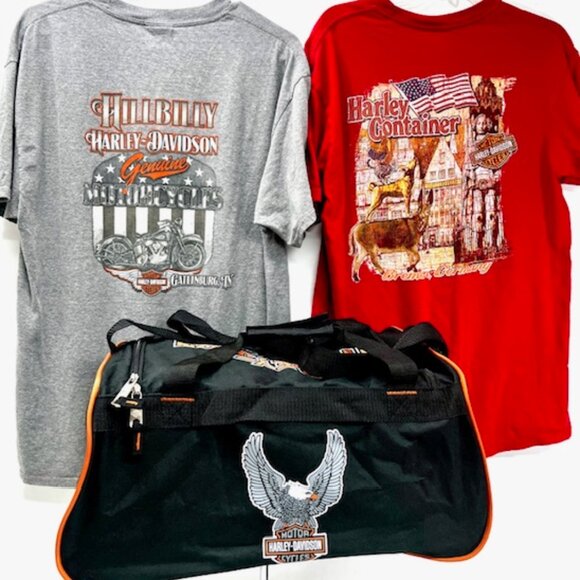 Collection Harley-Davidson 18 x9x11 Duffel Shoulder Bag Travel Gym+2 Lg T-Shirt - Picture 1 of 11